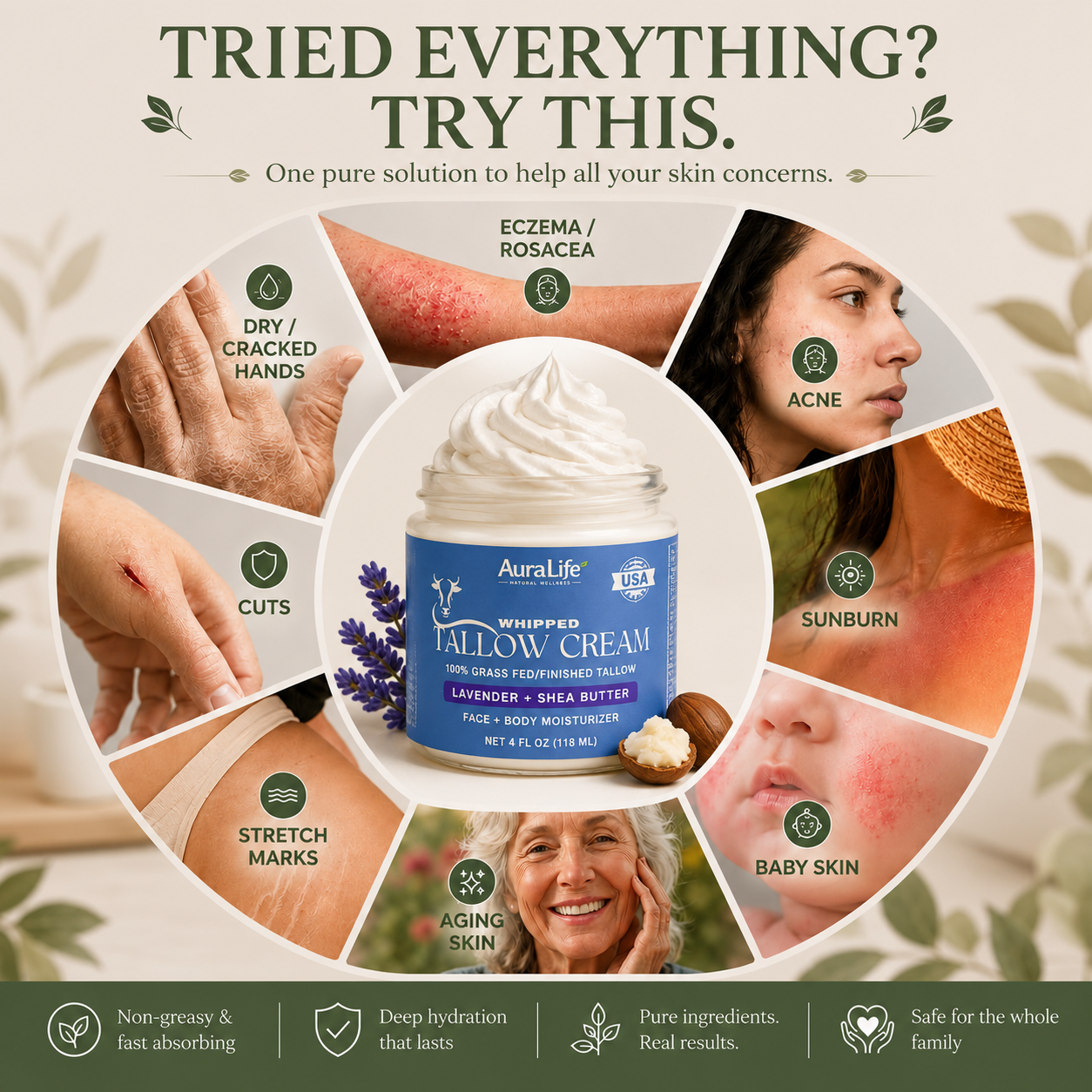 AuraLife Whipped Tallow Cream - Lavender & Shea Butter