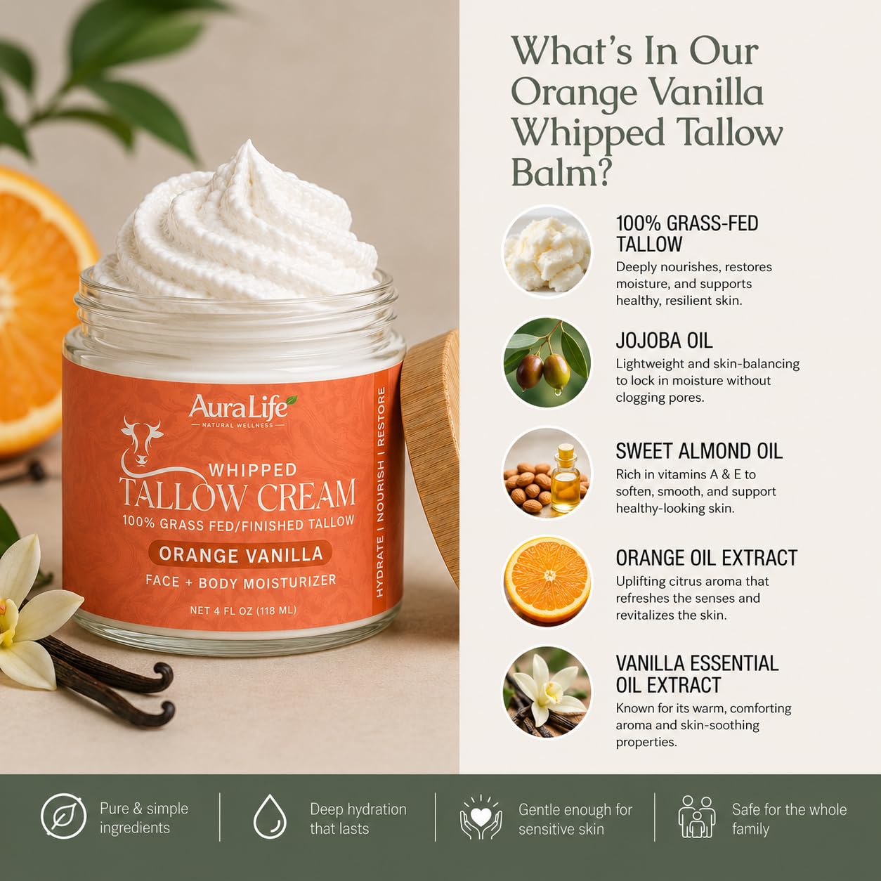 AuraLife Whipped Tallow Cream - Orange Cream