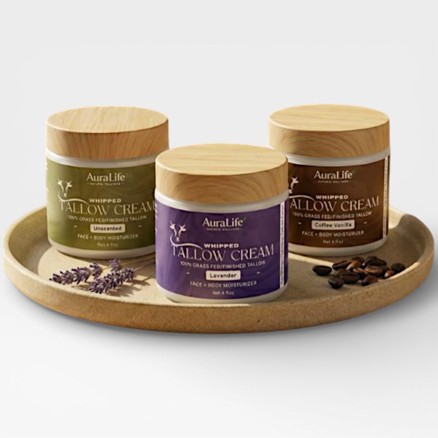 AuraLife Whipped Tallow Skin Care Moisturizer - 100% Grass-Fed Organic Face & Body Lotion 4 oz.