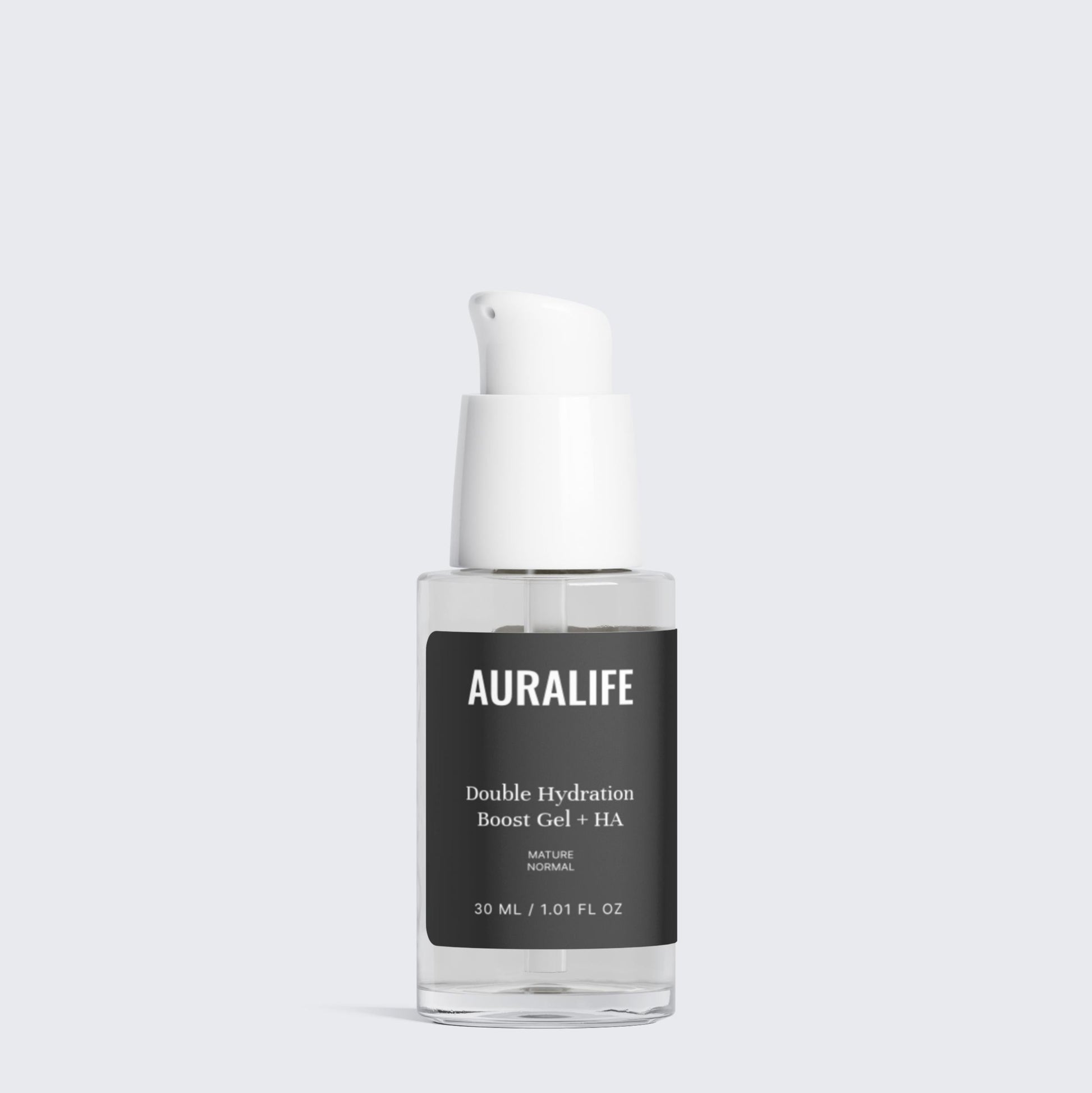 Auralife skincare bottle on a light gray background