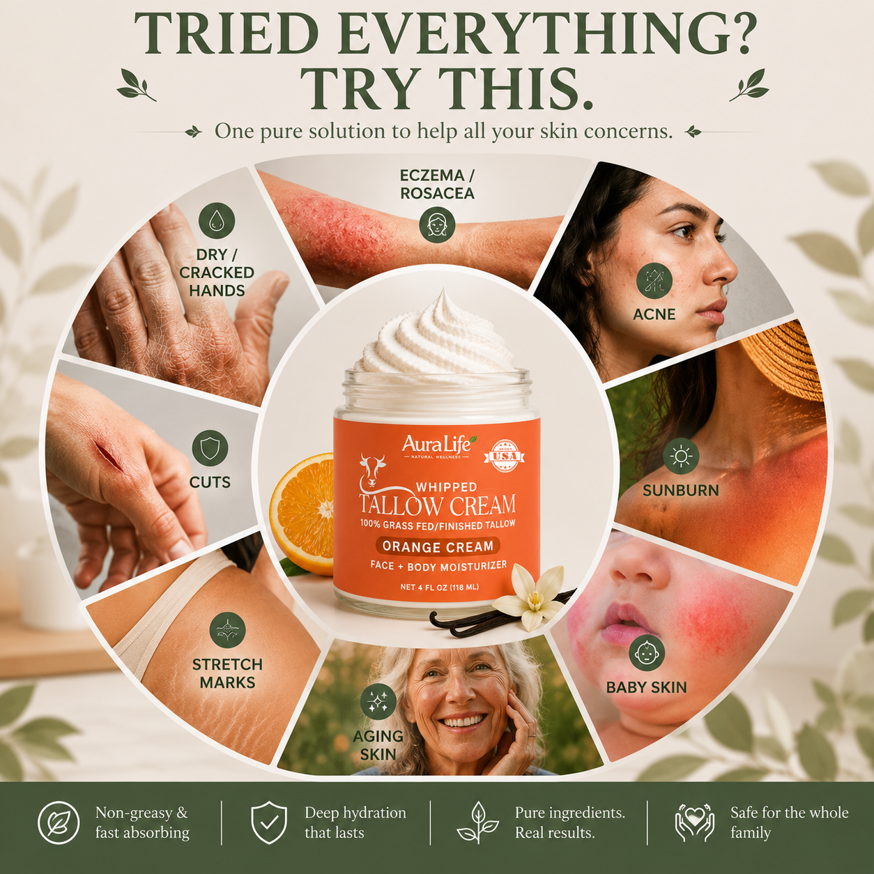 AuraLife Whipped Tallow Cream - Orange Cream
