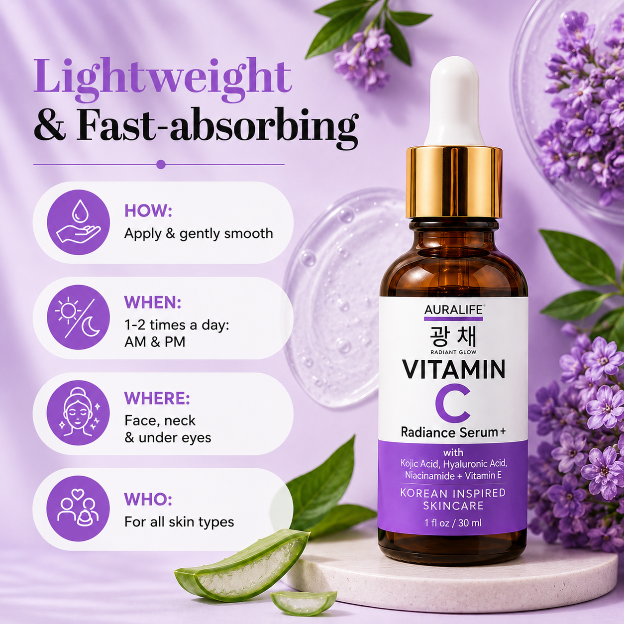 Aura Life Vitamin C Retional Serum+ with Kojic Acid, Niacinamide, Hyaluronic Acid & Vitamin E