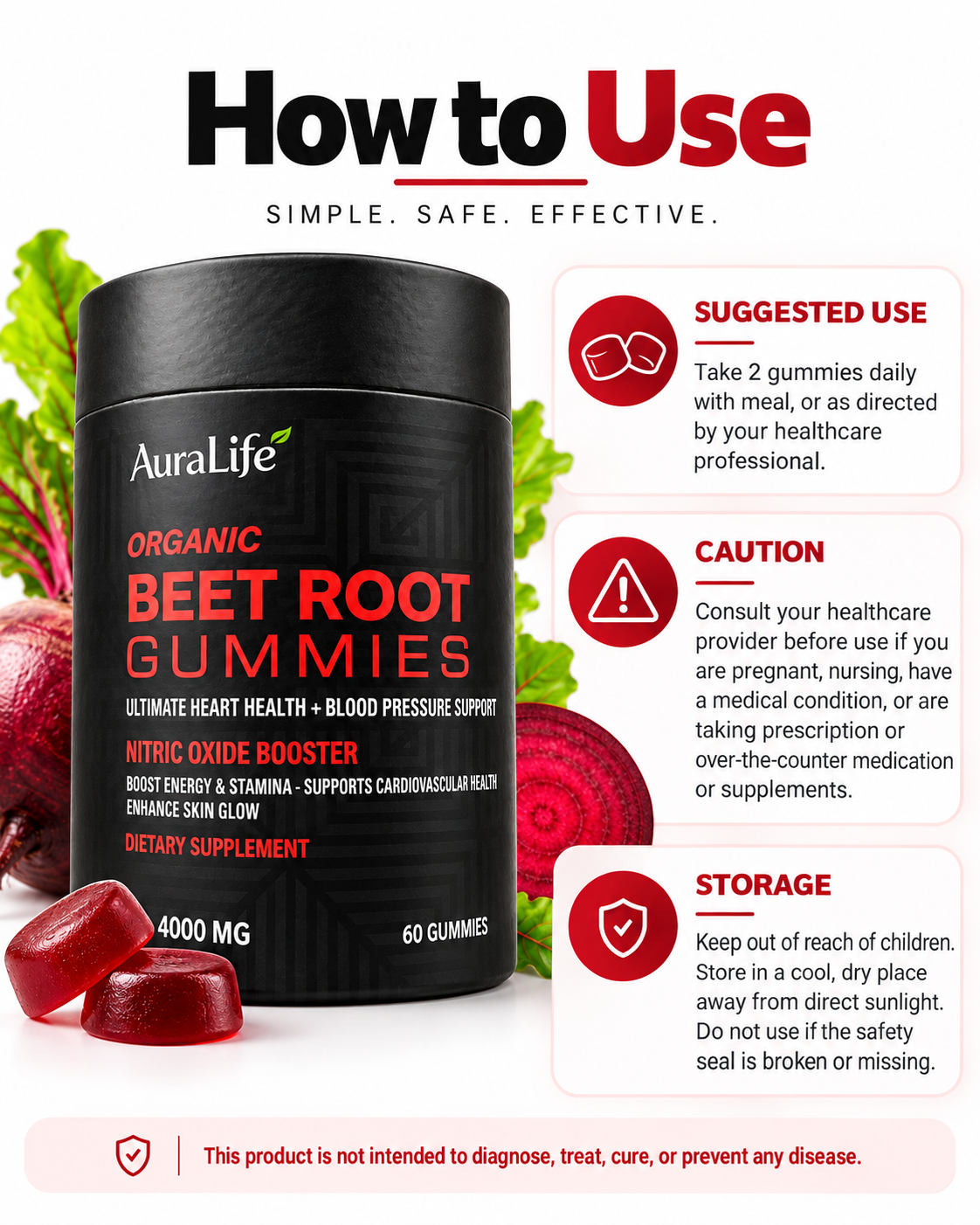 AuraLife Organic Beet Root Gummies – 4000 mg | 60 Gummies