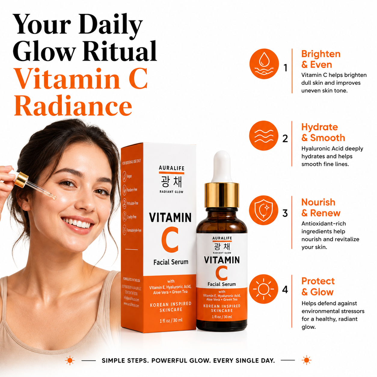 Aura Life Vitamin C Facial Serum+ with Kojic Acid, Niacinamide, Hyaluronic Acid & Vitamin E