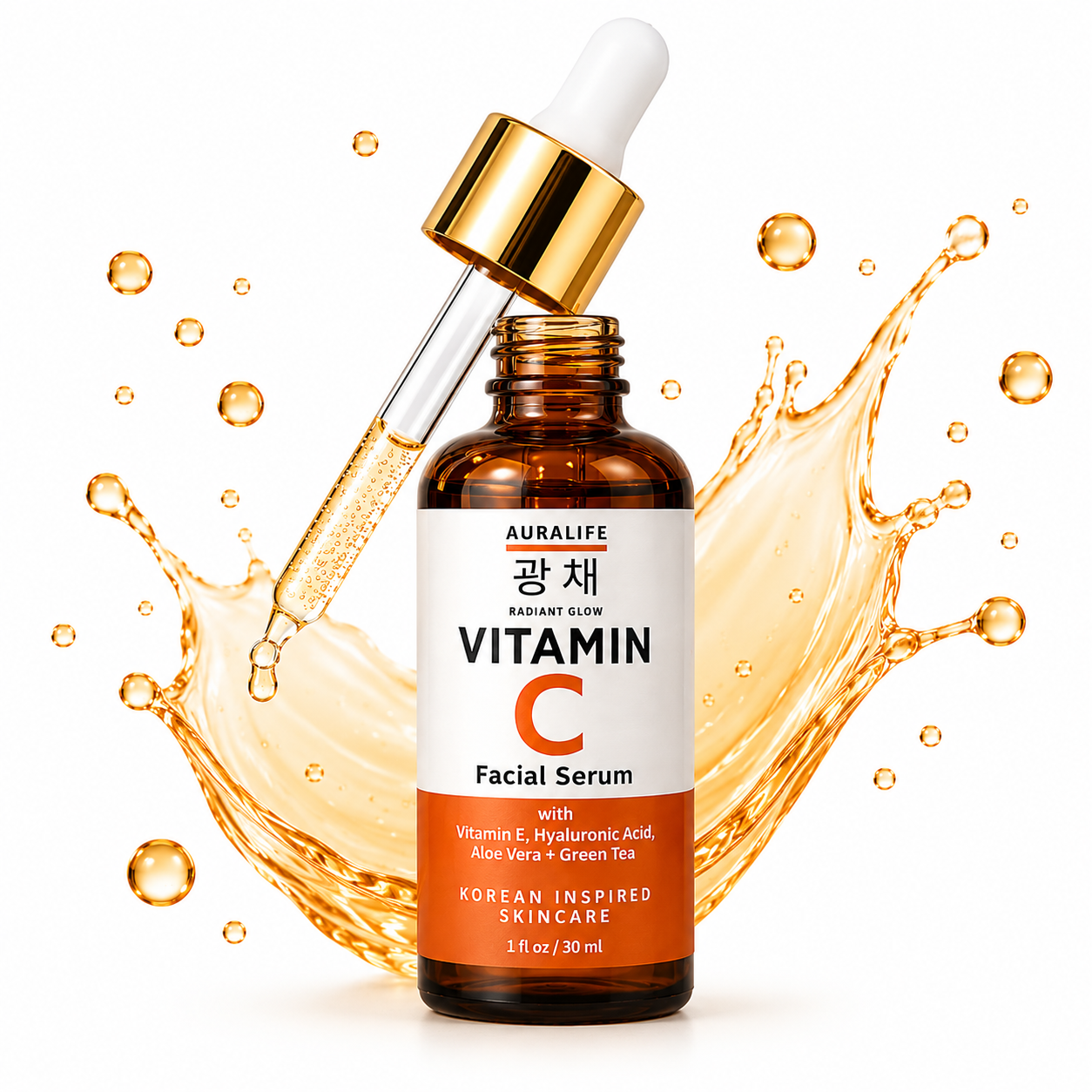 AuraLife Vitamin C Face Serum with Hyaluronic Acid, Vitamin E & Aloe Vera – Brightening Serum for Dark Spots