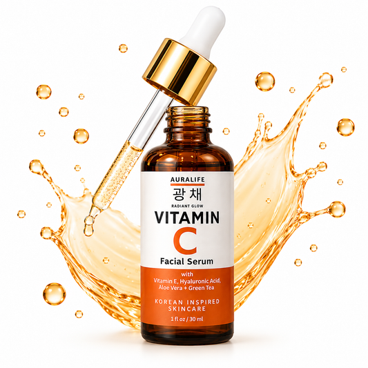 AuraLife Vitamin C Face Serum with Hyaluronic Acid, Vitamin E & Aloe Vera – Brightening Serum for Dark Spots