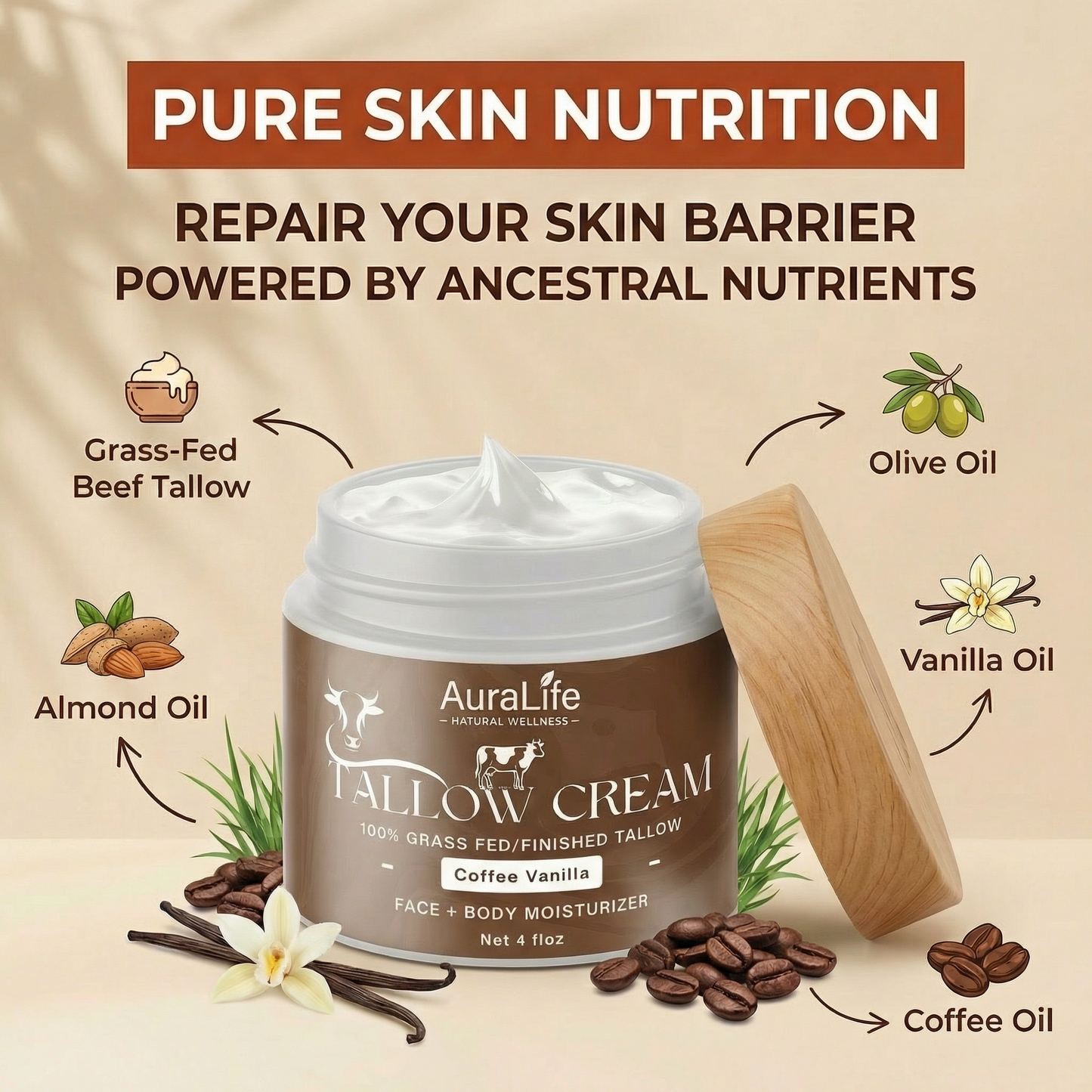 Whipped Tallow Cream - Coffee Vanilla