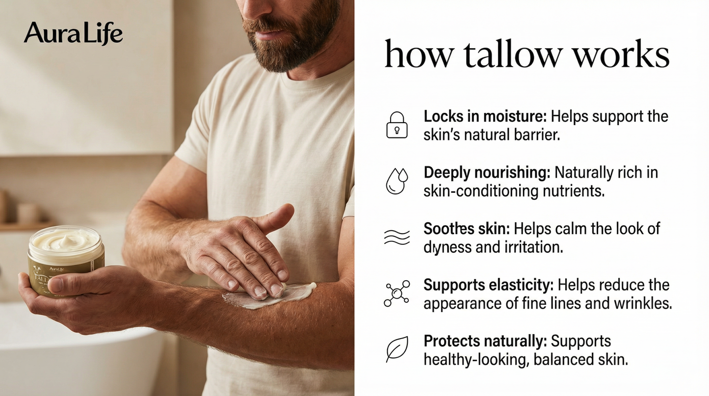 AuraLife Whipped Tallow Skin Care Moisturizer - 100% Grass-Fed Organic Face & Body Lotion 4 oz.